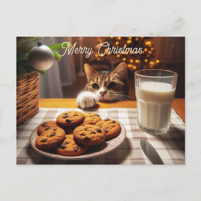 Cartes Pour Fêtes Annuelles Cute Tabby Cat Reaching pour les cookies Noël (Devant)