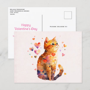 Cartes Pour Fêtes Annuelles Cute Tabby Chat avec Coeurs Saint-Valentin