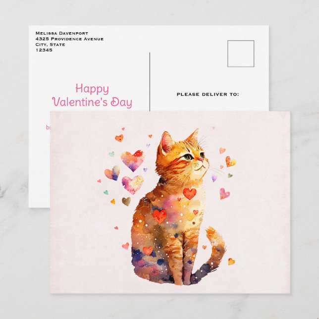 Cartes Pour Fêtes Annuelles Cute Tabby Chat avec Coeurs Saint-Valentin (Devant / Derrière)