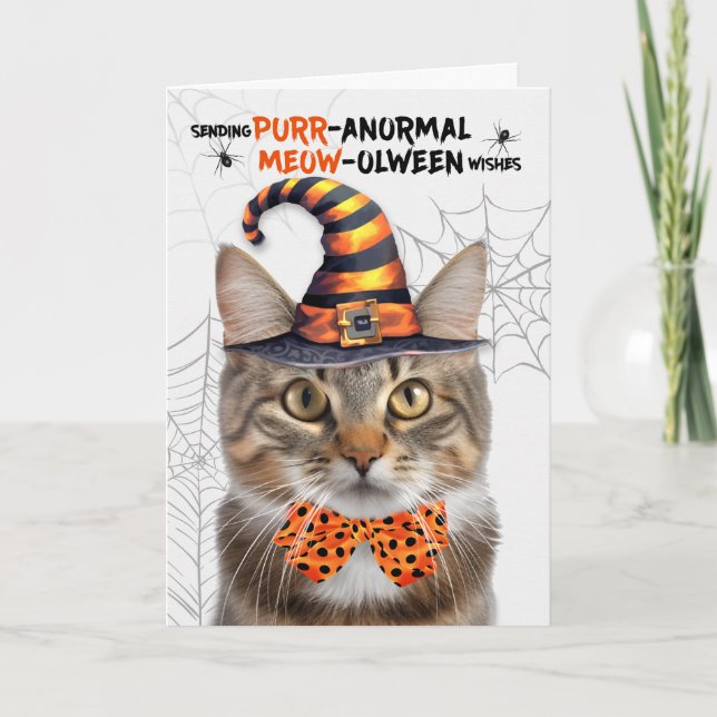 Cartes Pour Fêtes Annuelles Cute Tabby Halloween Chat PURRanormal MEOWolween (Devant)
