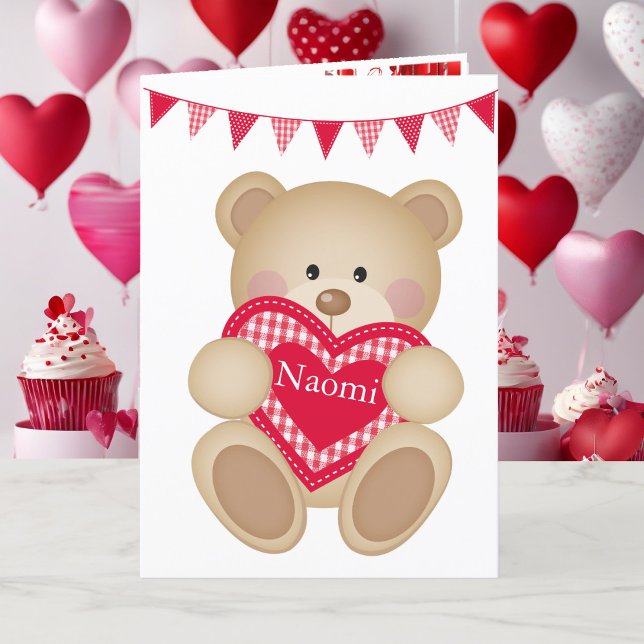 Cartes Pour Fêtes Annuelles Cute Teddy Bear w Red Heart Ajouter un nom (Créateur téléchargé)