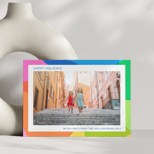 Cartes Pour Fêtes Annuelles Cute tendance Abstrait arc-en-ciel unique deux pho