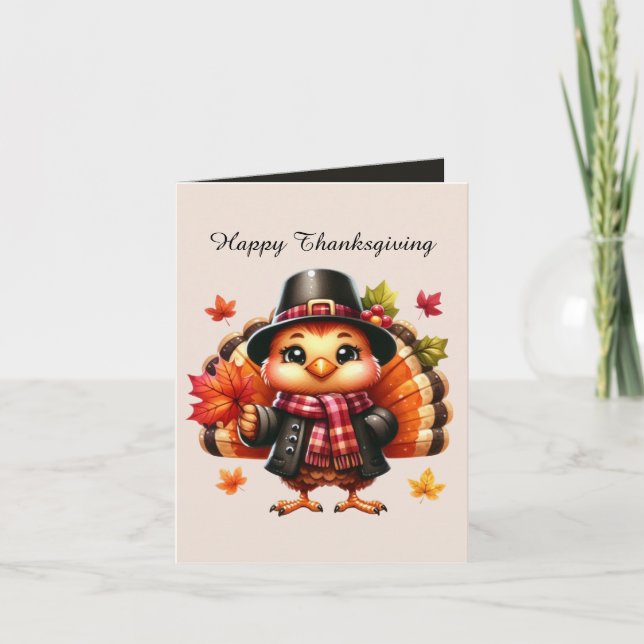 Cartes Pour Fêtes Annuelles Cute Thanksgiving dinde personnalisable (Devant)