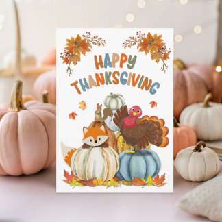Cartes Pour Fêtes Annuelles Cute Turkey and Retro Pumpkins Happy Thanksgiving