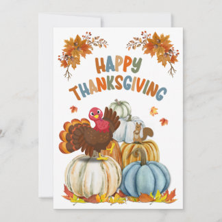 Cartes Pour Fêtes Annuelles Cute Turkey and Retro Pumpkins Happy Thanksgiving