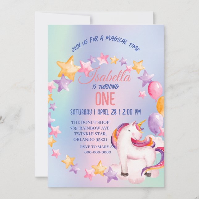 Cartes Pour Fêtes Annuelles Cute Unicorn Arc-en-ciel Anniversaire (Devant)