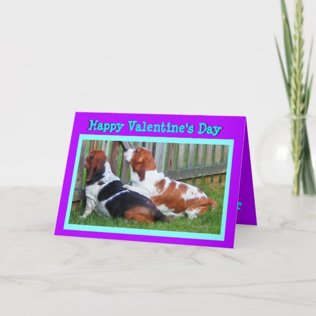 Cartes Pour Fêtes Annuelles Cute Valentine avec Basset Hounds amusant (Devant)