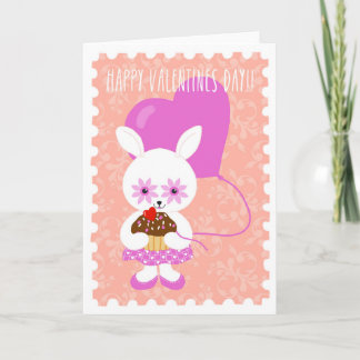Cartes Pour Fêtes Annuelles Cute Valentine Bunny with Cupcake Card