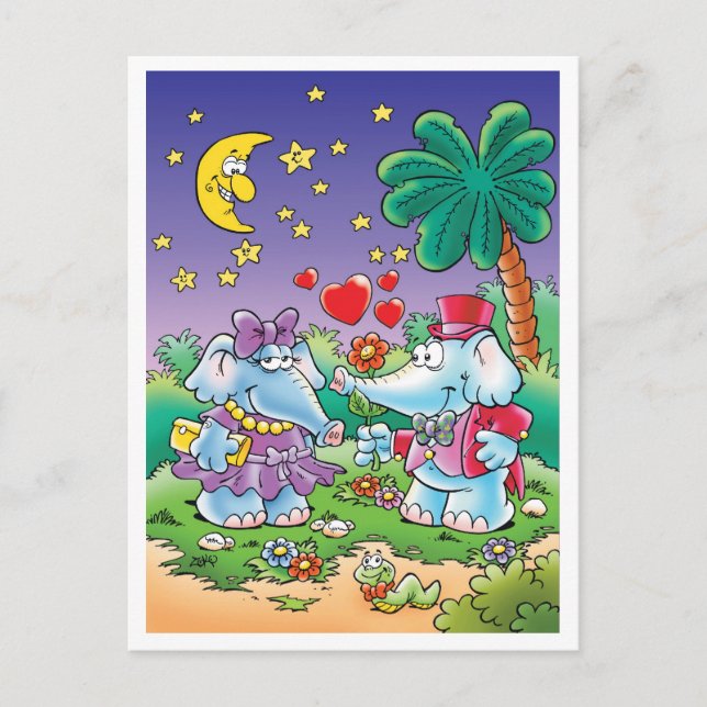 Cartes Pour Fêtes Annuelles cute valentine elephant couple (Devant)