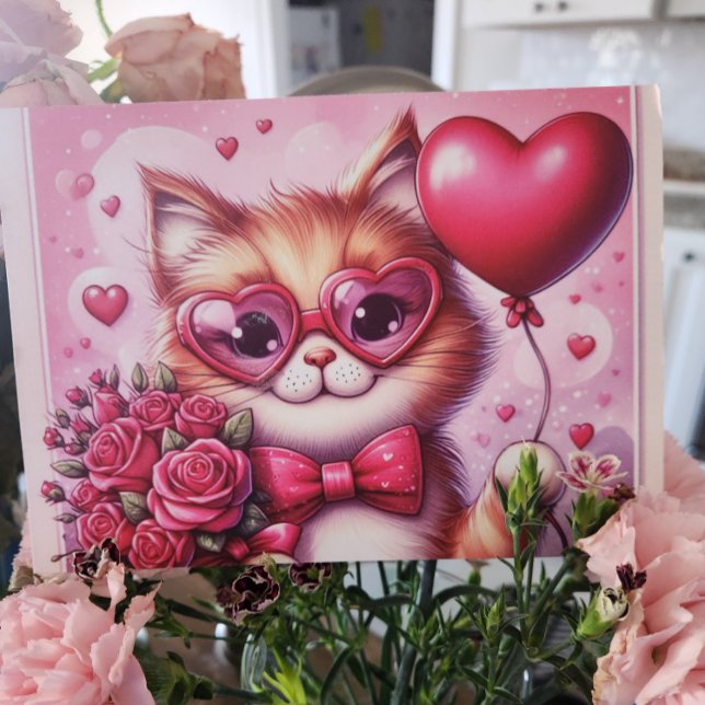 Cartes Pour Fêtes Annuelles Cute Valentine's day cat/chaton (Créateur téléchargé)