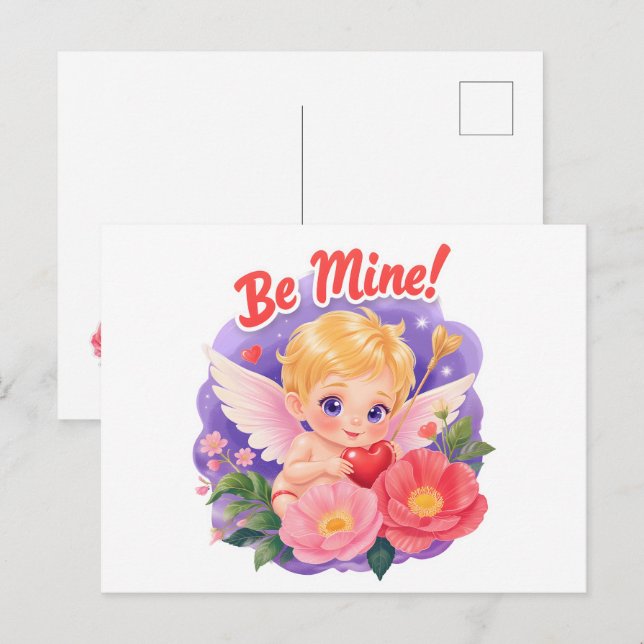 Cartes Pour Fêtes Annuelles Cute Valentine's Day Cupid with "Be Mine" (Devant / Derrière)