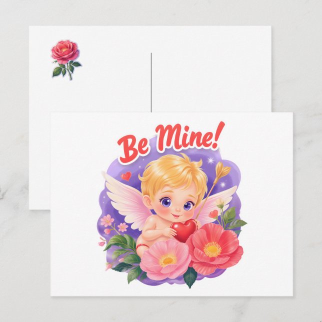Cartes Pour Fêtes Annuelles Cute Valentine's Day Cupid with "Be Mine" (Devant / Derrière)