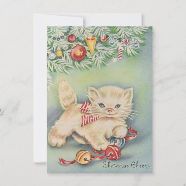 Cartes Pour Fêtes Annuelles Cute Vintage Christmas chaton (Devant)