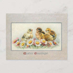 Cartes Pour Fêtes Annuelles Cute Vintage de Pâques poussins et marguerites
