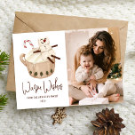 Cartes Pour Fêtes Annuelles Cute Warm Wains Hot Cocaca Photo<br><div class="desc">Carte de Noël mignonne avec l'illustration d'un bonhomme de neige de marshmallow assis sur une tasse de cacao chaud avec un sucre de canne. Les "Chaleureux Voeux", ou salutation de votre choix, sont affichés dans un script manuscrit brun. Personnalisez le devant de la carte de voeux de Noël en ajoutant...</div>