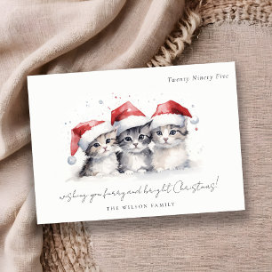 Cartes Pour Fêtes Annuelles Cute Watercolor Chats Furie et Noël brillant
