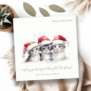 Cartes Pour Fêtes Annuelles Cute Watercolor Chats Furie et Noël brillant
