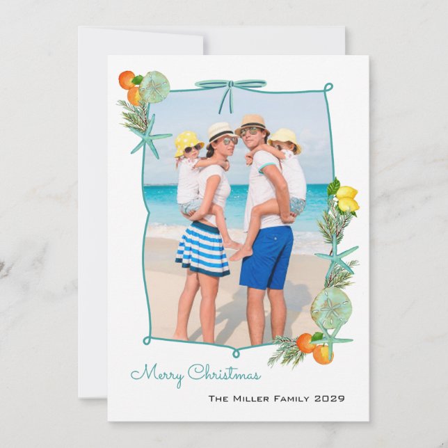 Cartes Pour Fêtes Annuelles Cute Watercolor Coastal Christmas Photo (Devant)