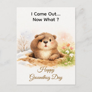 Cartes Pour Fêtes Annuelles Cute Watercolor Groundhog Popping Out Of Hole
