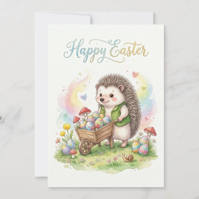 Cartes Pour Fêtes Annuelles Cute Watercolor Hedgehog Easter (Devant)