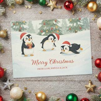 Cartes Pour Fêtes Annuelles Cute Watercolor Penguins Christmas Forest