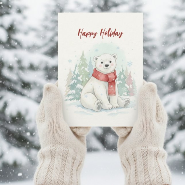 Cartes Pour Fêtes Annuelles Cute watercolor Polar Bear Winter  (Créateur téléchargé)