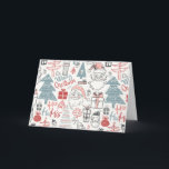 Cartes Pour Fêtes Annuelles Cute Whimsical Père Noël sapin de Noël Motif rose<br><div class="desc">Cette jolie carte de Noël vierge présente un motif fantaisiste amusant d'illustrations Père Noël,  d'arbres et de cadeaux en rose,  rouge et turquoise.</div>