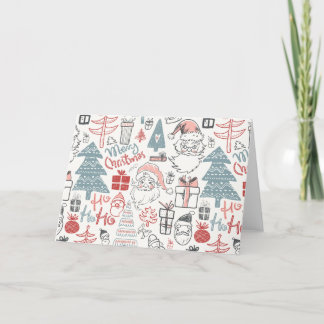 Cartes Pour Fêtes Annuelles Cute Whimsical Père Noël sapin de Noël Motif rose
