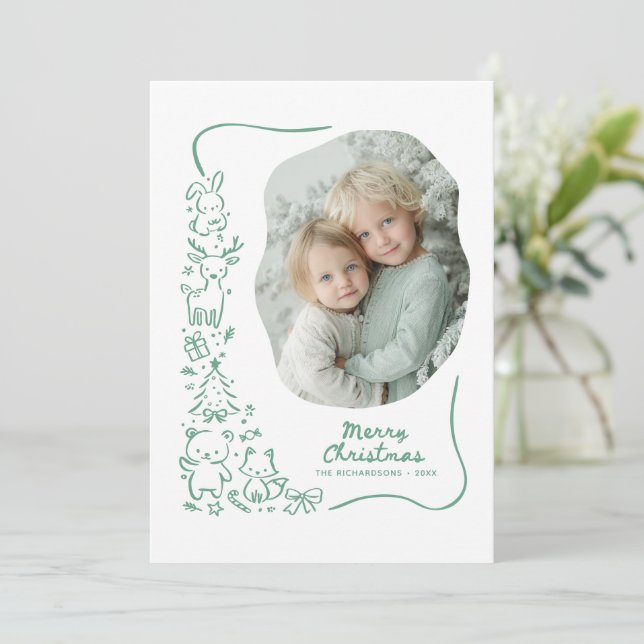 Cartes Pour Fêtes Annuelles Cute Winter Woodland Christmas Greeting Photo (Debout devant)