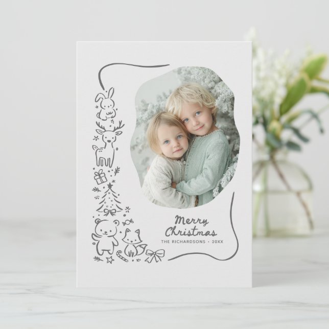Cartes Pour Fêtes Annuelles Cute Winter Woodland Christmas Greeting Photo Card (Debout devant)
