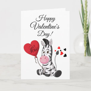 Cartes Pour Fêtes Annuelles Cute zebra heureux Saint Valentin rouge coeur noir