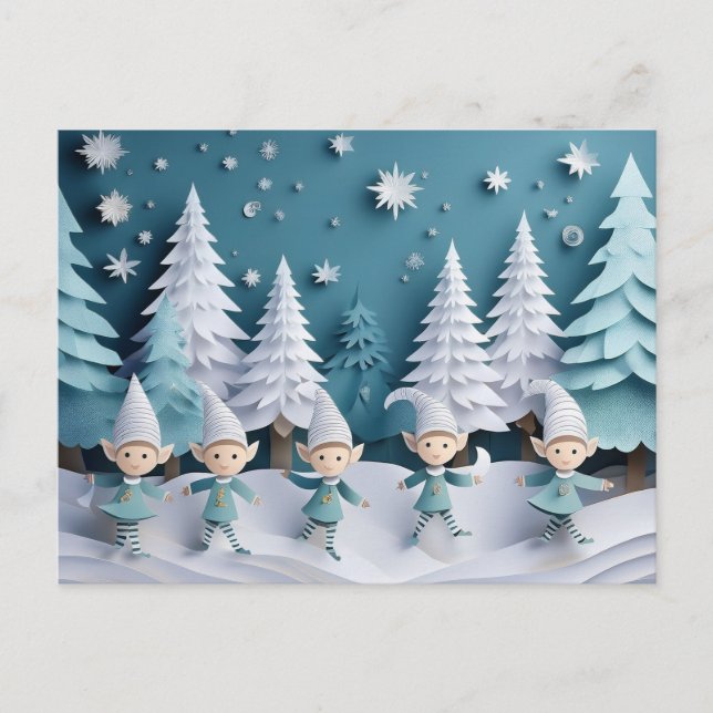 Cartes Pour Fêtes Annuelles Cutout Elves in the Snow Personalized Christmas  (Devant)