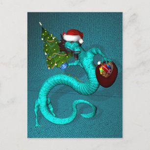 Cartes Pour Fêtes Annuelles Cyan Père Noël Dragon