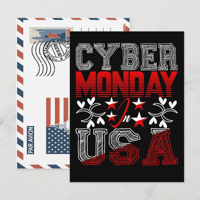 Cartes Pour Fêtes Annuelles Cyber monday in usa sales event hand-drawn design (Devant / Derrière)