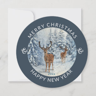 Cartes Pour Fêtes Annuelles Cycle moderne   Forêt d'hiver avec cerf   Noël