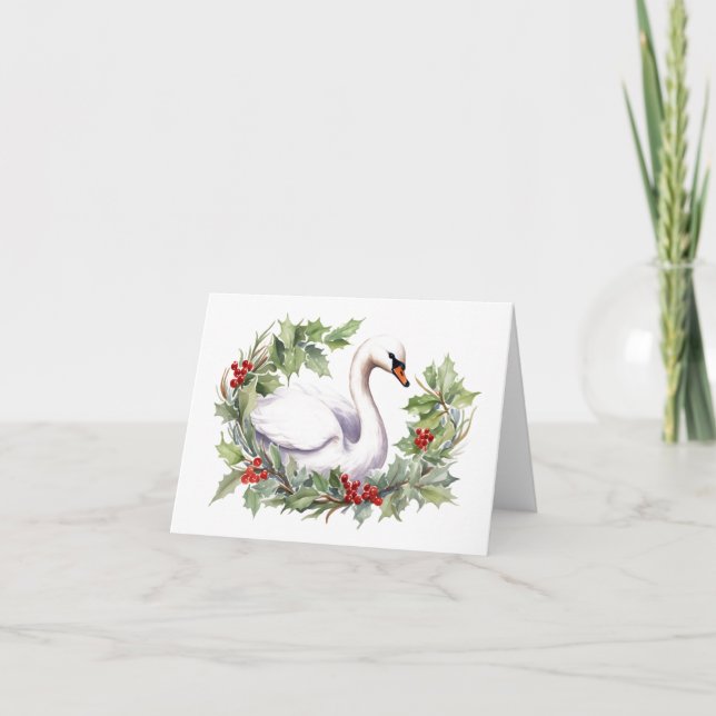 Cartes Pour Fêtes Annuelles Cygne de Noël avec couronne de fêtes BLANK  (Devant)