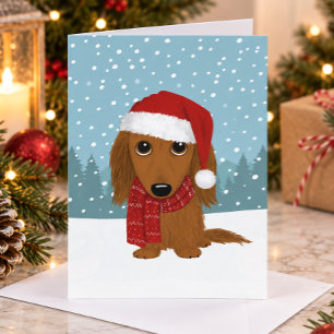 Cartes Pour Fêtes Annuelles Dachshund à poils longs Père Noël Chien de Vienne