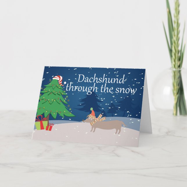 Cartes Pour Fêtes Annuelles Dachshund À Travers La Neige (Devant)