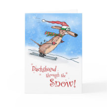 Dachshund à travers la neige Joyeux Noël
