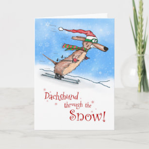 Cartes Pour Fêtes Annuelles Dachshund à travers la neige Joyeux Noël