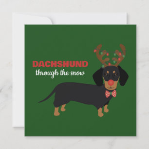 Cartes Pour Fêtes Annuelles Dachshund à travers la neige Mignon Doxie Renne Ch