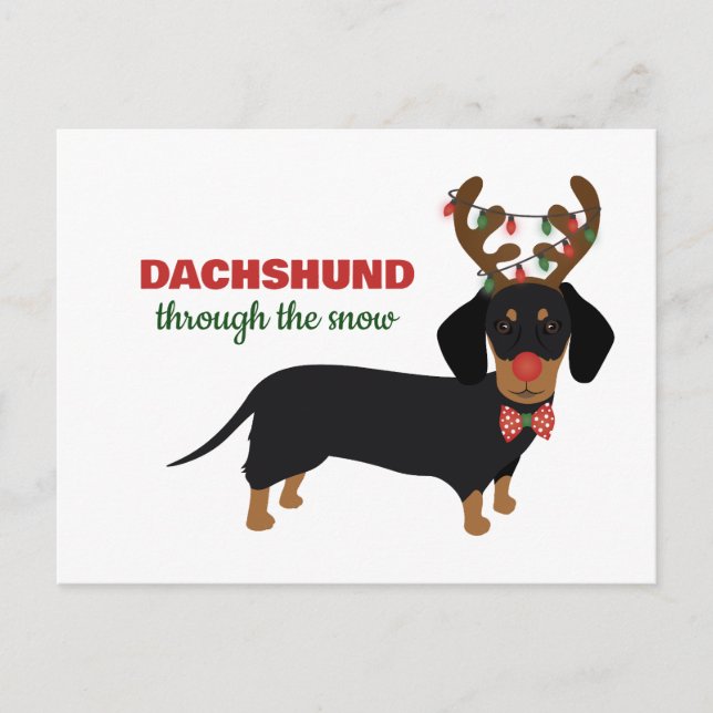 Cartes Pour Fêtes Annuelles Dachshund À travers la neige mignonne Doxie Reinde (Devant)
