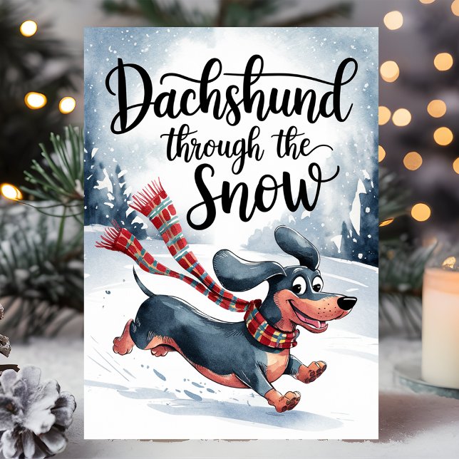 Cartes Pour Fêtes Annuelles Dachshund à travers la neige Noël (Créateur téléchargé)