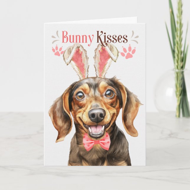 Cartes Pour Fêtes Annuelles Dachshund Chien dans Bunny Oreilles pour Pâques (Devant)