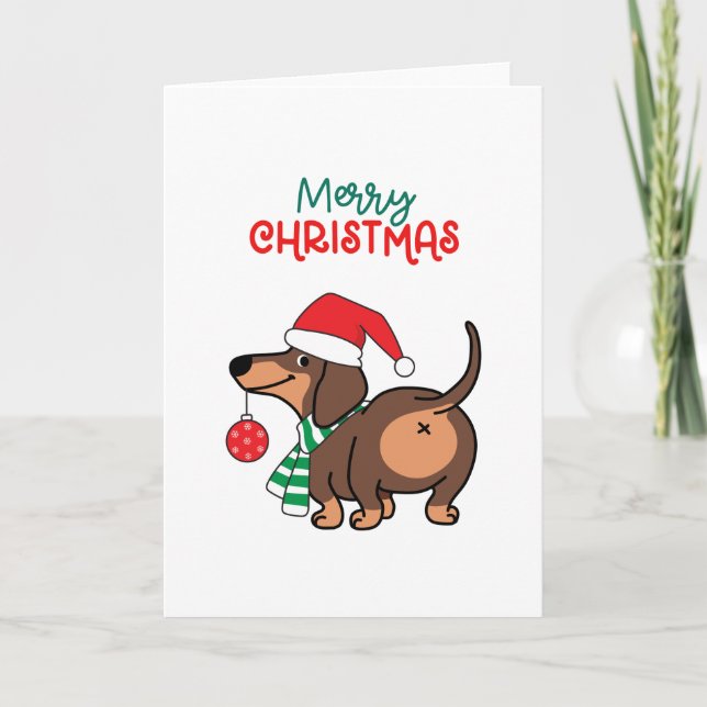 Cartes Pour Fêtes Annuelles Dachshund Chien mignonne Joyeux Noël (Devant)