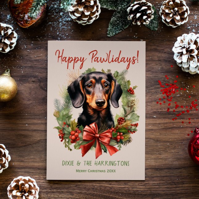 Cartes Pour Fêtes Annuelles Dachshund Chien Noël Joyeux Pawlidays Howlidays (Créateur téléchargé)