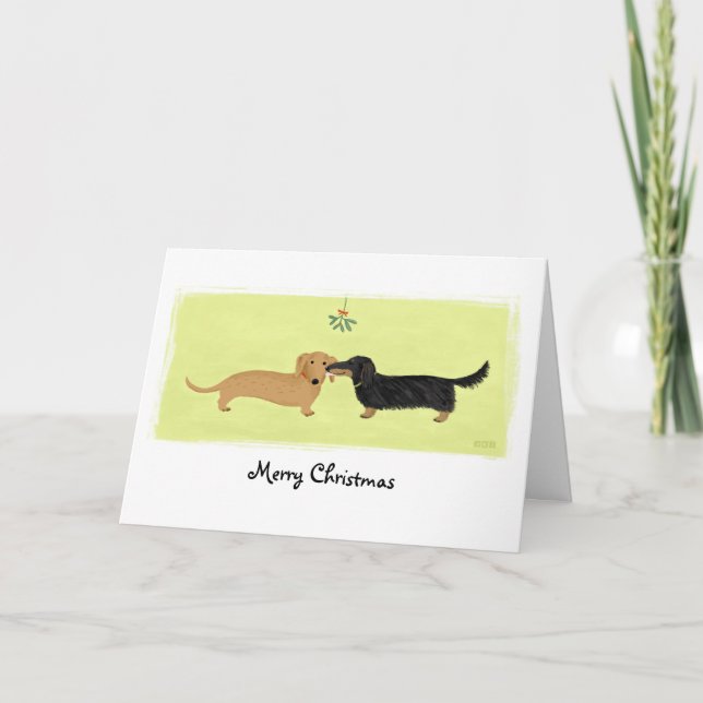 Cartes Pour Fêtes Annuelles Dachshund Christmas Mistletoe Kiss Love Dogs Noël (Devant)