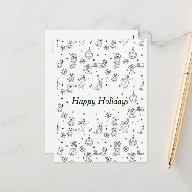 Cartes Pour Fêtes Annuelles Dachshund  Christmas pattern (Devant/Arrière en situation)