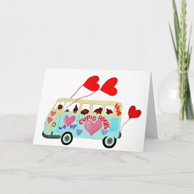 Cartes Pour Fêtes Annuelles Dachshund Cupids Dans Leur Valentine Love Mobile (Devant)