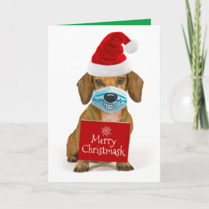 Cartes Pour Fêtes Annuelles Dachshund Cute Avec Le Masque Souriant Du Visage